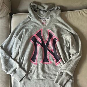 Gray Hoodie with Pink and Black Logo